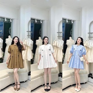 Váy babydoll cổ nhọn - Xanh