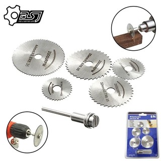 6 Chiếc Thép Tốc Độ Cao Kim Loại Cưa Đĩa Bánh Xe Lưỡi Dao Shank Mini HSS Lưỡi Cưa Với Mandrels Khoan Kho Gỗ Xoay