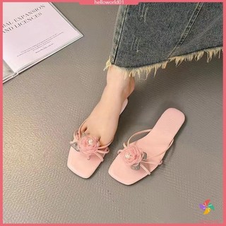 Mùa hè Phong Cách Mới Giày Sandal Hoa Hồng Sang Trọng Phù Hợp Với Váy Vuông Mũi Bên Ngoài Mặc Dép Màu Tím