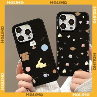 Haliho - Dành Cho iPhone 15 Pro Max Ốp Điện Thoại TPU Mềm Màu Đen Bóng Bảo Vệ Camera Bảo Vệ Chú chó con màu nâu dễ thương Tương Thích Với iPhone 14 13 12Pro Max 11 XR XS Max 7 8 Plus