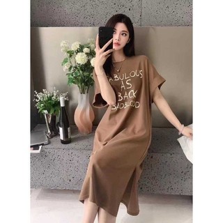 Váy suông tay ngắn dáng rộng in chữ cổ tròn dành cho nữ, thiết kế in dòng chữ đơn giản - TTDSA0239