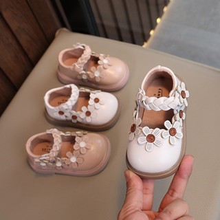 Giày bệt da PU mềm nhẹ đính hoa cho bé gái - Giày búp bê quai dán đan tết dễ thương cho bé 2412
