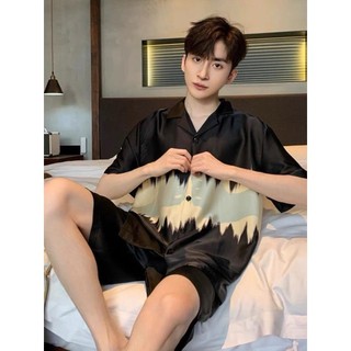 Bộ Đồ Ngủ Bé Trai Mùa Hè Mới Băng Lụa Cao Cấp Ngắn Tay Cardigan Mỏng Phong Cách Mùa Hè Thoải Mái Rời Thanh Niên Nhà