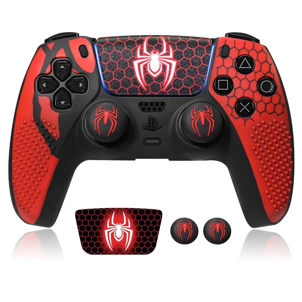 Da điều khiển PS5 chống trượt, Phụ kiện điều khiển PS5, Vỏ bọc điều khiển PS5 bằng silicon chống trượt có khoảng cách ngón tay cái - Nhện