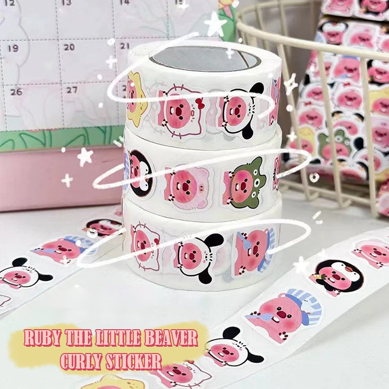 lichee1🌷500 Chiếc Little Beaver Ruby Loopy cuộn sticker Giá Trị Cao Dán Sổ Tay Trang Trí Niêm Phong Miếng Dán hình dán