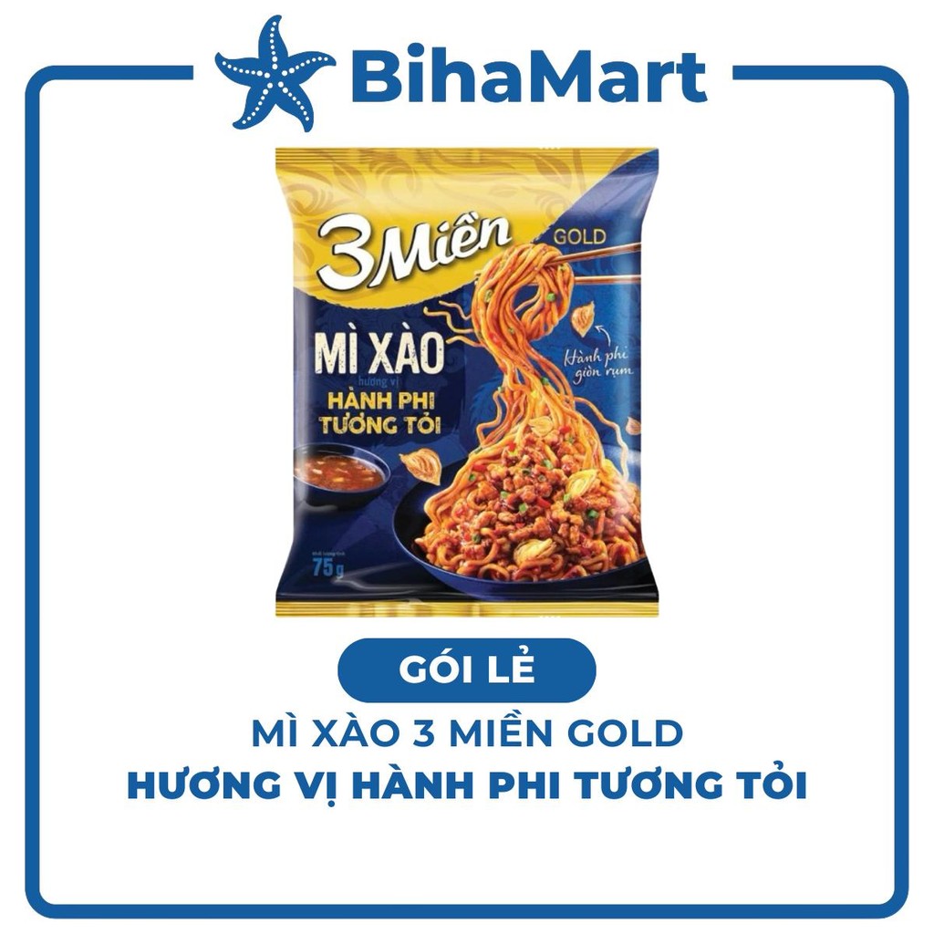 [GÓI LẺ] - UNIBEN - Mì xào 3 Miền Gold hương vị Hành phi tương tỏi, Mì xào 3 Miền Gold Hành phi tươn