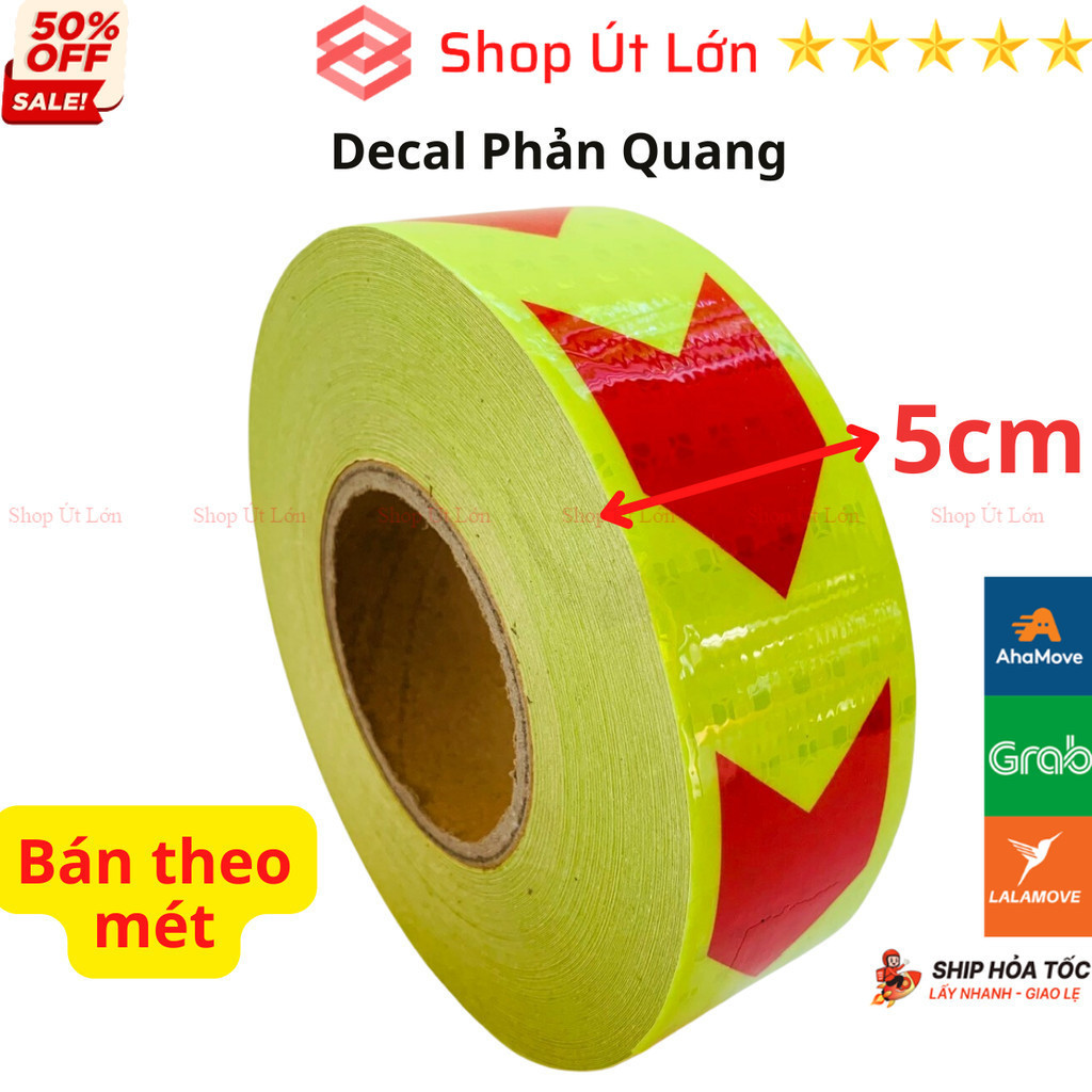 Decal phản quang mũi tên - Đỏ Xanh rộng 5cm, băng keo phản quang bán theo mét - Shop Út Lớn