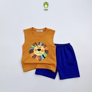 Bộ Ba Lỗ Cho Bé Trai KIMCHIBABY Vải Cotton Mềm Mại In Hình Sư Tử, Bộ Quần Áo Cộc Tay Cho Bé Mặc Hè K412