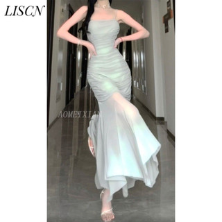 LISCN váy Đầm váy nữ body đầm Hàn Phong Cổ điển Phong cách Đơn giản WLQ2440WHZ 17Z240424