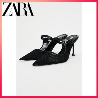 Zara mùa xuân sản phẩm mới giày nữ lưới đen vải mũi nhọn giày cao gót mules