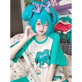 [Hàng có sẵn]🇯🇵Anime Nhật Bản Hatsune Miku Hatsune Miku Hai Chiều Hồ Xanh Làm Trắng Da Nhật Bản Cô Gái Mềm Mại Dễ Thương Mùa Hè Áo Thun Nữ Tay Ngắn Hatsune Miku