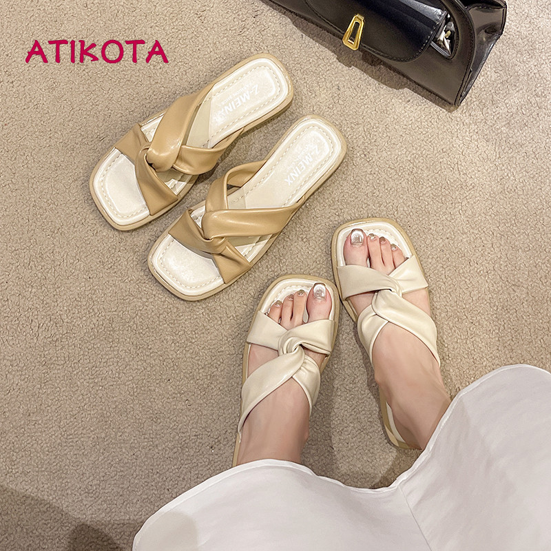 Atikota Nữ Thời Trang Flat Sandal Vintage Thoải Mái Mềm Mở Mũi Giải Trí Sinh Viên Hàng Ngày Ngoài Trời Xăng đan Đi Biển