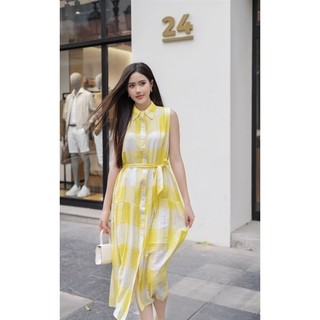 Topshop VNXK - Đầm caro vàng maxi không tay