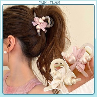 Kẹp nơ ngọc trai Kẹp tóc nữ Ngọc trai Đầu sau nửa buộc cá mập nhỏ Kẹp tóc cao cấp Mũ đội đầu