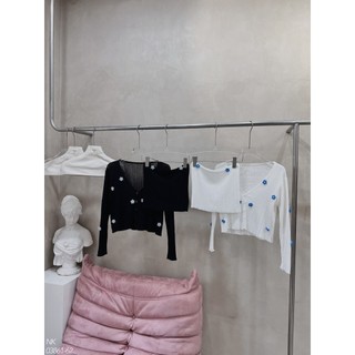 Set áo 2s + áo cadigan len hoa nổi