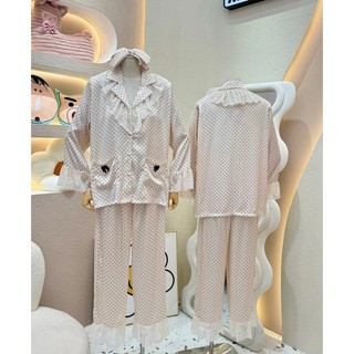 PIJAMA CHẤM BI PHỐI REN- KÈM NƠ