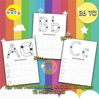 Bộ 26 Tờ Giấy Tập Viết Chữ Theo Nét Chữ In Hoa - In Thường Bảng Chữ Cái Tiếng Anh - Tô Màu Chữ Cái Cho Bé TA14