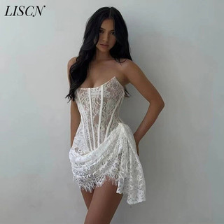Liscn Nữ Ren Mini Đầm Ruched Xếp Ly Dây Đeo Hình Nửa Đêm Câu Lạc Bộ Đầm Dự Tiệc Mùa Hè GM2450ZLW