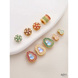 Miếng Đệm Hạt Mặt Dây Chuyền Cát Vàng 18K Bảo Quản Màu Xanh Đốt Kim Cương Mặt Trăng Năm Kinh Niềm Vui Bầu Ngọc Trai Sen Bàn Miếng Đệm Hạt diy Phụ Kiện Trang Sức
