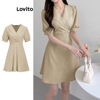 Đầm Lovito dáng chữ A xếp ly màu trơn thường ngày cho nữ L77ED121