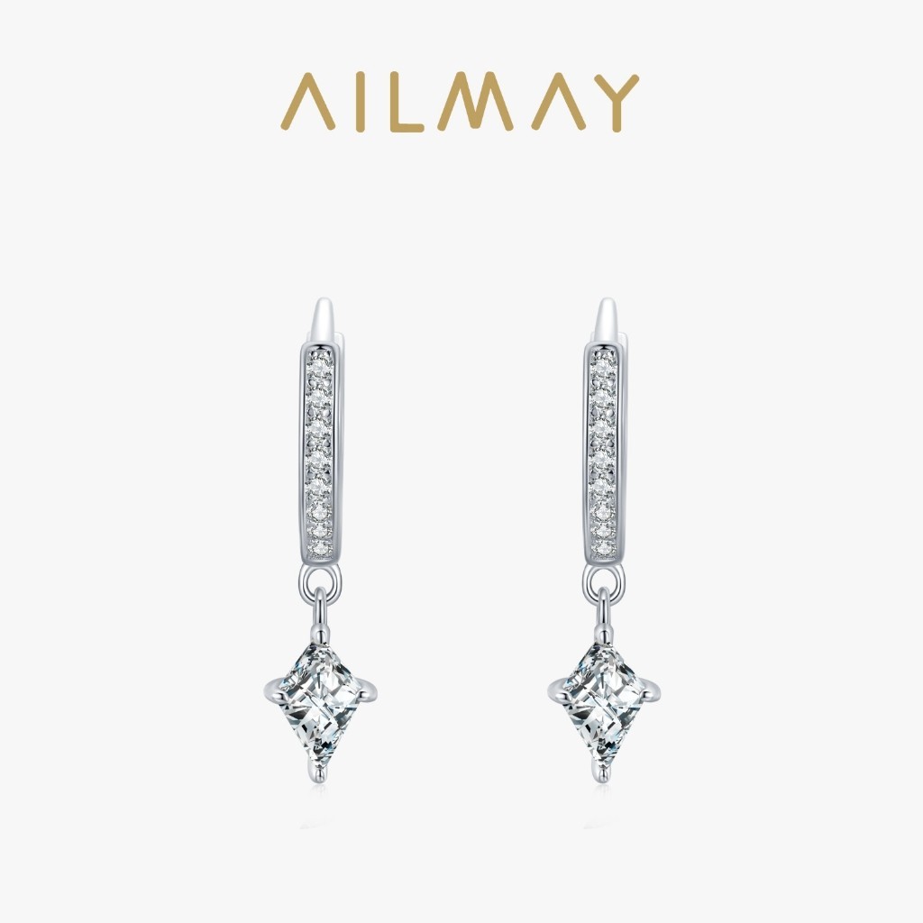 Ailmay Charm Lozenge Bạc 925 Vòng Bông Tai Nữ Cưới Đính Hôn Trang Sức Quà Tặng