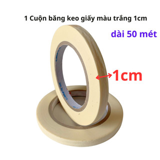SKU443 - 1 Cuộn băng keo giấy màu trắng rộng 1cm, dài 50 mét, lõi giấy 3mm - STBK