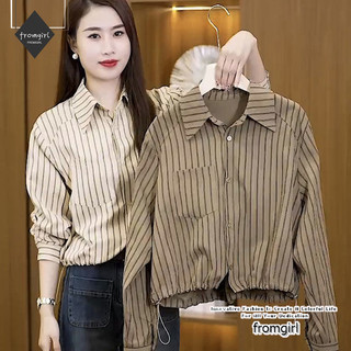 Áo Sơ Mi Dài Tay Sọc Nữ 2024 Mùa Xuân Mới Đẹp Thời Trang Áo Sơ Mi Cao Cấp Eo Crop Tính Khí Top