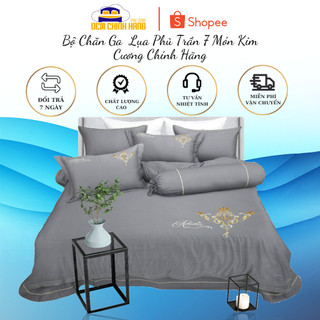 Bộ Chăn Ga  Lụa Phủ Trần 7 Món Kim Cương Chính Hãng