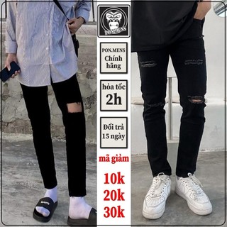 Quần jean nam đen chất bò rách gối đùi 1 bên co giãn cực tốt dáng ôm phom slimfit skinny VNXK Pon.mens