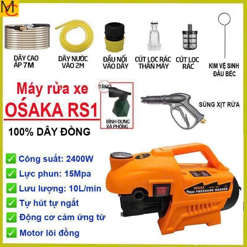 MÁY RỬA XE MINI OSAKA RS1 2400 dây đồng 100% mẫu mới MC Máy xây dựng