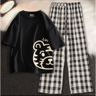 Sét Áo phông Lucc+ quần kẻ Karo nhiều màu, Đồ UNISEX mặc ở nhà và đi chơi, chất đẹp, mặc không xù - DVGIT