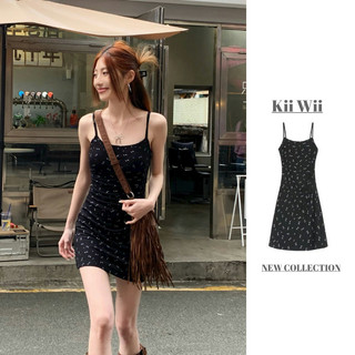 Kii Wii Mùa Hè Phiên Bản Hàn Quốc Hoa Quấn Mông Ngắn Suspender Đầm Nữ 240604