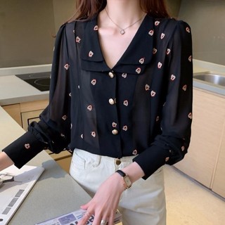 Áo Sơ Mi Voan Sang Trọng Nữ Pháp Áo Sơ Mi Rời Thiết Kế Niche Retro Dài Tay Top