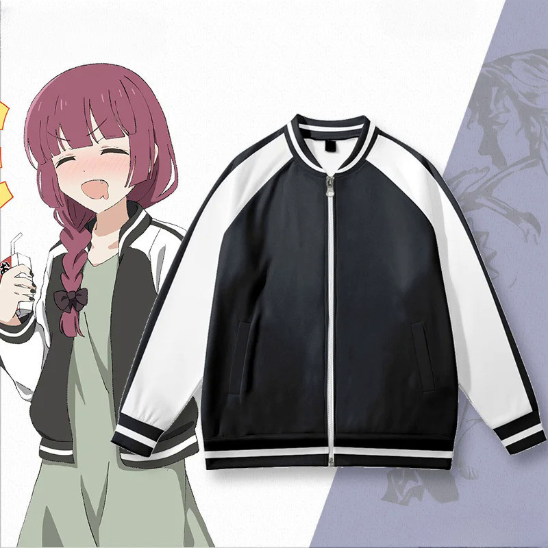 Bocchi THE ROCK Kikuri Hiroi Cosplay Áo Bóng Chày Nam Nữ Bomber Áo Khoác Bông Tai Kẹp Đứng Cổ Anime 