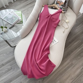 Tính khí mùa hè kiểu Pháp Tinh khiết Desire Phong cách Sling Thắt nút Áo dệt kim không tay Slim-fit Cao cấp trên