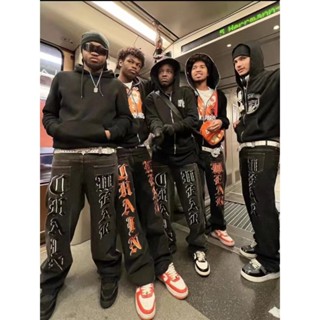 S-2XL Jeans Hip Hop In Quần Nam 2024 Bông Tai Kẹp Thời Trang Y2K Punk Rock Thẳng Denim/Quần jean in họa tiết hip hop cho nam 2024 phong cách Harajuku thời trang Y2K punk rock ống thẳng