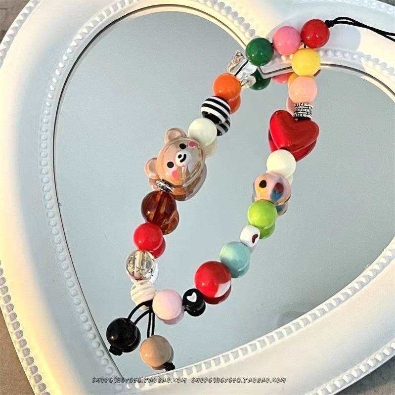 Thích hợp cho tất cả các trường hợp điện thoại thương hiệu Phim hoạt hình INS Siêu nhân dễ thương Hoa thỏ nơ Vỏ điện thoại Phụ kiện treo Vòng tay airpods Cô gái màu hồng Vòng tay chống mất