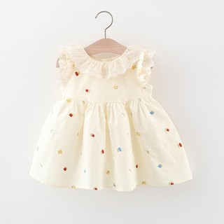 Đầm Cotton ren thêu hoa cho bé gái Hàn Quốc cho bé gái