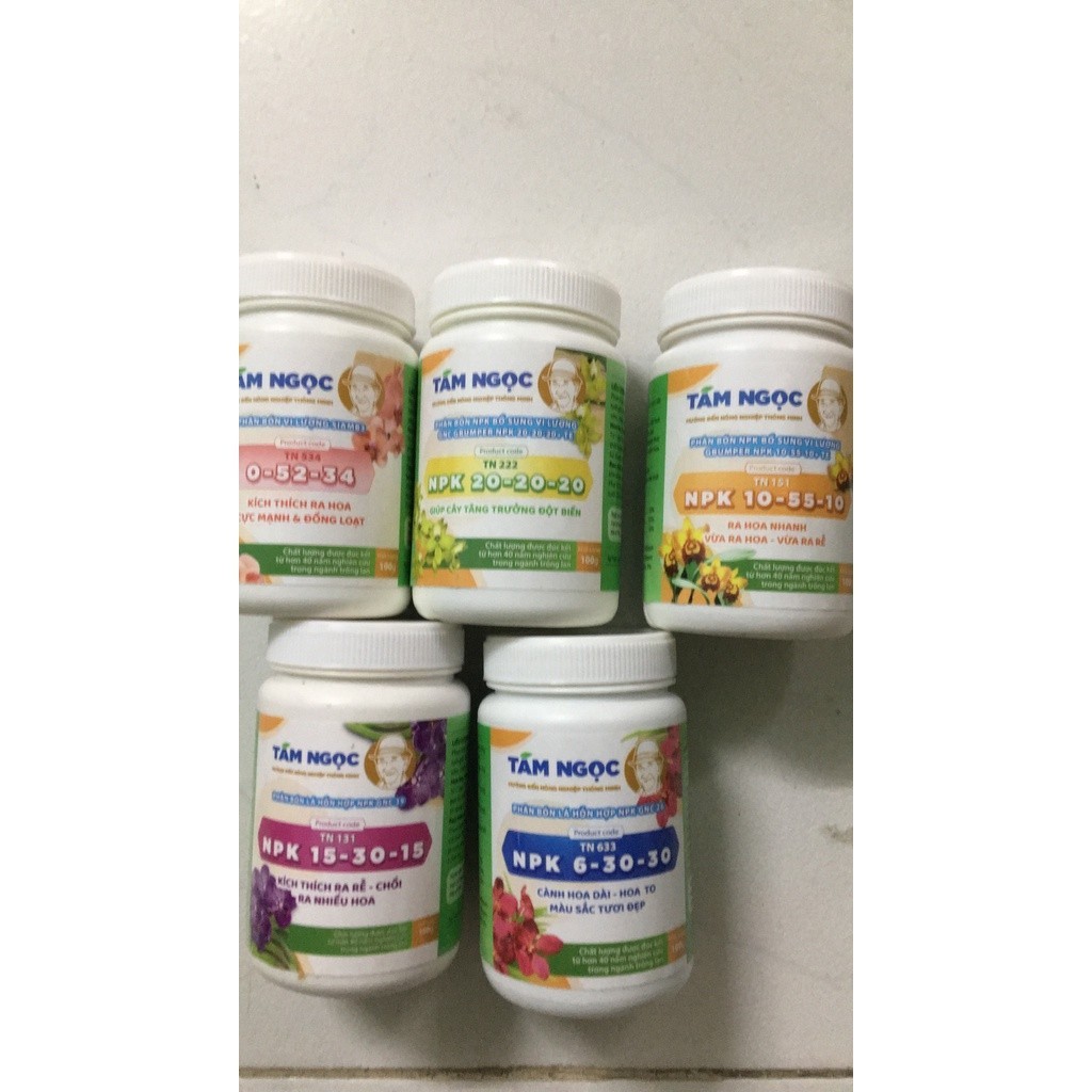 Phân bón Theo Phân Loại Tám Ngọc NPK 30-10-10, 20-20-20, 6-30-30, 10-55-10, 15-30-15, 0-52-34 lọ 100