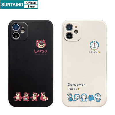Suntaiho Vỏ Dễ Thương Gấu Dâu Họa Tiết Doremon Ốp lưng Iphone 11 12 13 14 15 16 Pro Max IP 7 8 Plus Iphon X Xs XR Xs Max Silicon Mềm Cao Cấp Chống Sốc Ốp Lưng