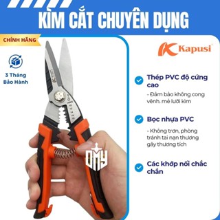  Kéo cắt dây đa năng trợ lực Nhật 3 trong 1 Kapusi JAPAN 215mm kìm tuốt dây điện cao cấp tích hợp bấm cos thao tác nhanh 