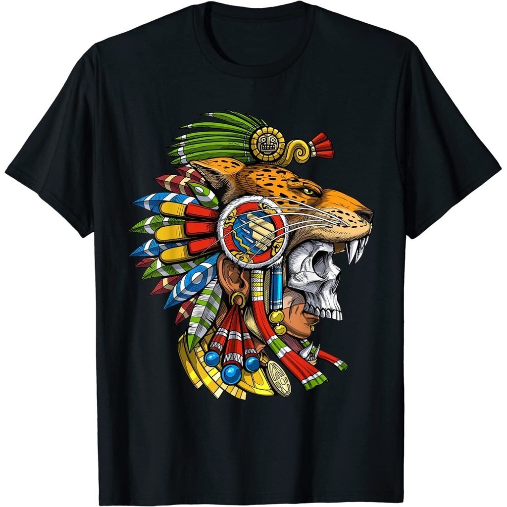 Skull Jaguar Warrior Aztec Mask Áo thun thần thoại Maya cổ đại