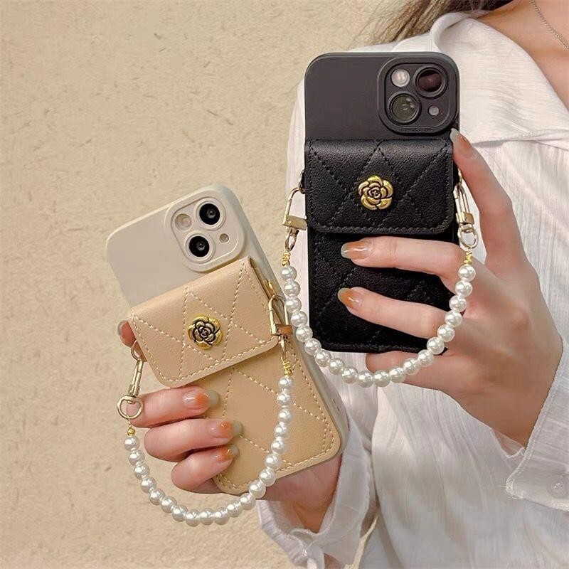 Ốp Điện Thoại Cho IPhone11 12 13Pro Max Chống Rơi IPhone X XR XS Max Apple 7 Plus 8 Plus Mềm IPhone 14 15Pro Max Ví Ngọc Trai Vòng Tay 15 Plus