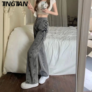 TINGTIAN quần ống rộng quần nữ jean Cổ điển Thể thao INS Trendy WNK23A07TW 17Z240425