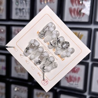 Handmade Mặc Móng Tay Đầu Làm Móng Tay Có Thể Được Móng Tay Miếng Dán Móng Tay Hoa Hồng Trắng Móc Bướm Trái Tim Tình Yêu Kim Cương