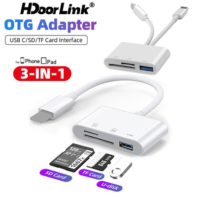 Hdoorlink Đầu Đọc Thẻ Nhớ 3 Trong 2 cho IOS Android Sang USB Micro SD TF Đầu Đọc Thẻ OTG USB C Hub