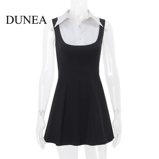 Đầm không tay màu tương phản DUNEA Turn Down Patchwork