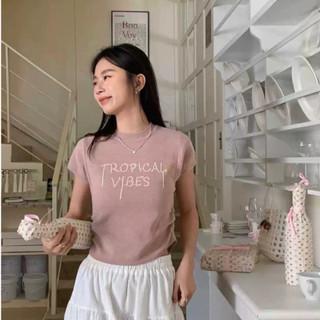 Phong Cách Mỹ Siêu Đẹp Chữ Cái Trước Vai Ngắn Tay Áo Thun Nữ Mùa Hè Slim-Fit Slim Hơn