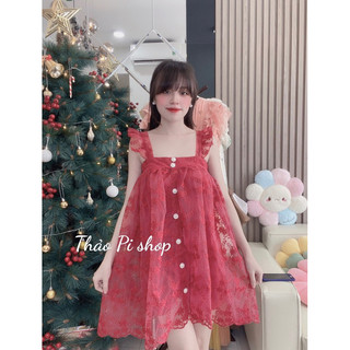 Đầm babydoll ren hoa tay cánh tiên phối nút - MR HOT