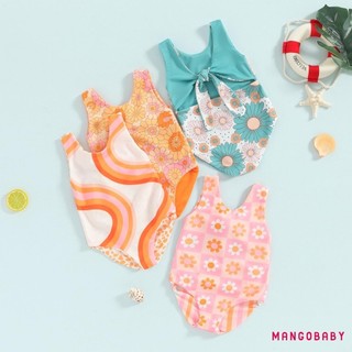 Mg-toddler đồ bơi bé gái in hoa dây đeo vai đi biển không tay xù đi biển mùa hè bộ đồ tắm
